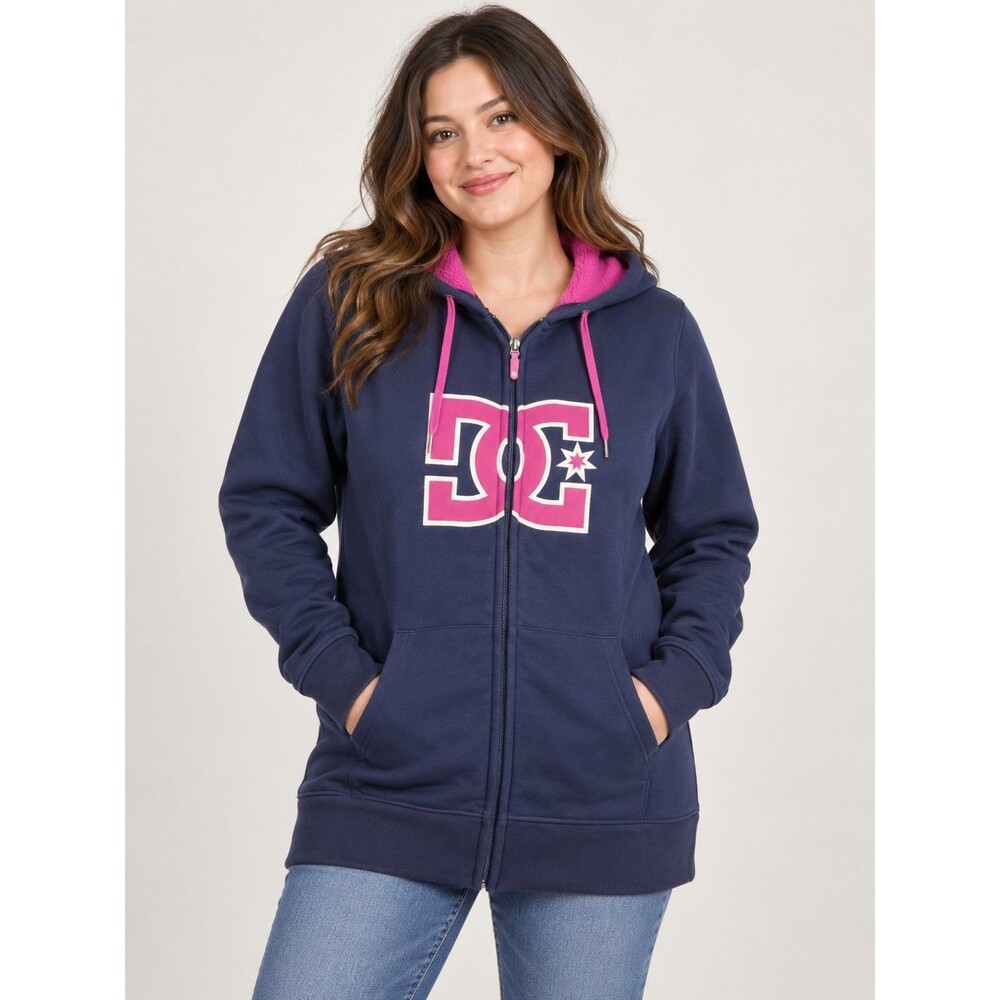 DC Shoes Women’s Size Large Navy Blue & Pink Fleece-Lined Full-Zip Hoodie Jacket